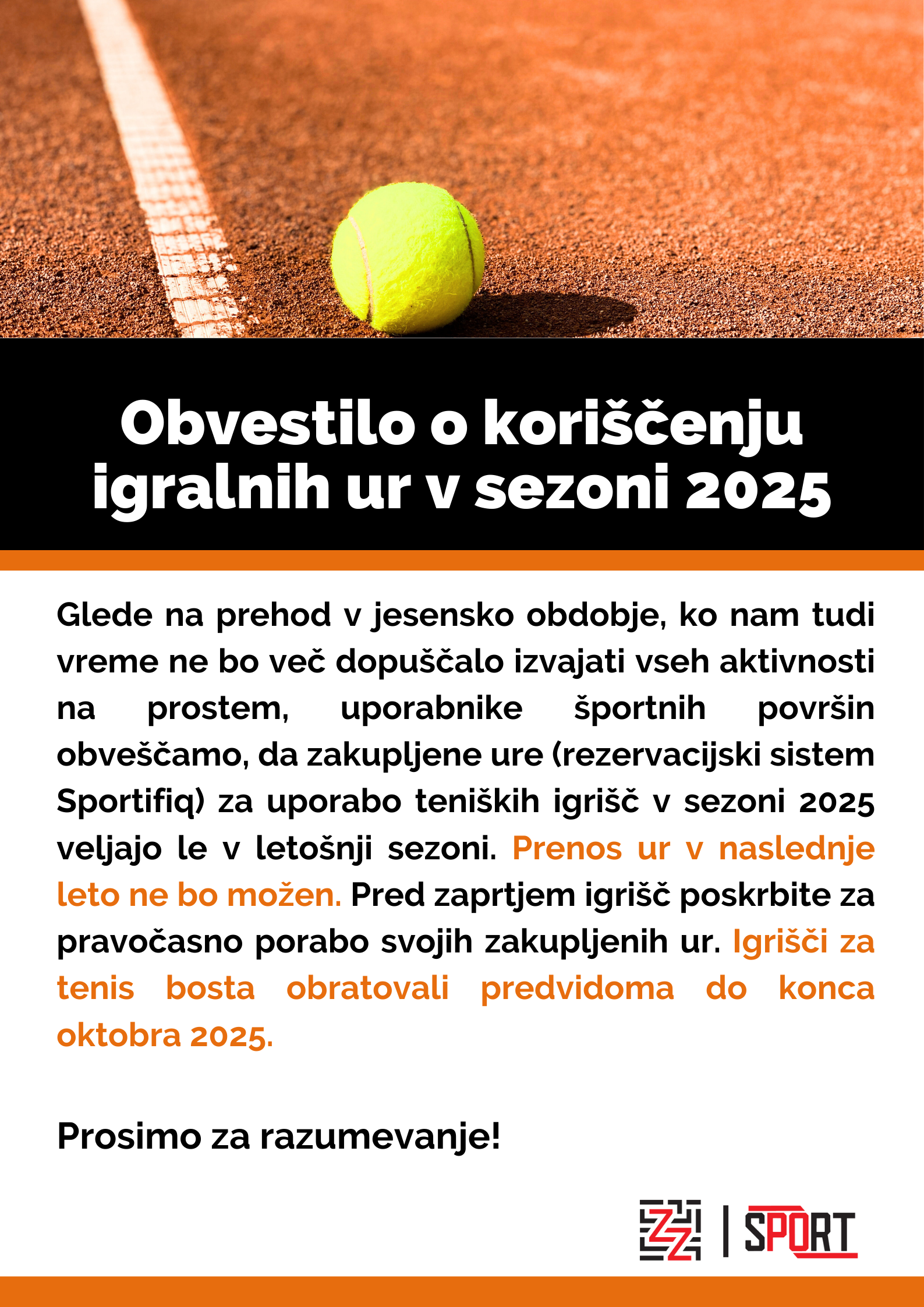 obvestilo o koriščenju igralnih ur